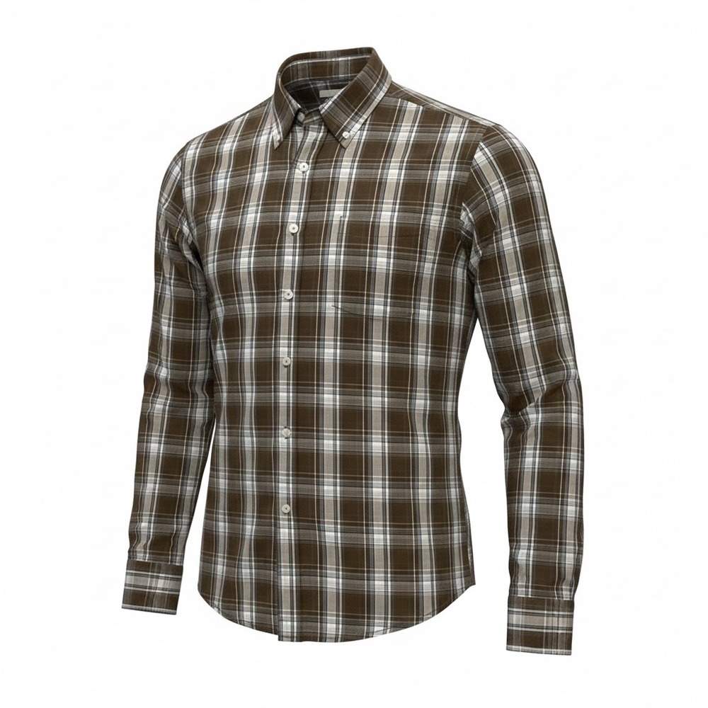 Duck Head Jeans Co Mens Athletic Fit Plaid Button Down Shirt Medium Brown Blue